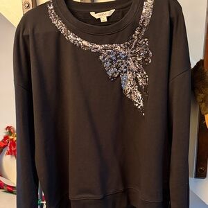 Maeve Anthropologie Black Sweatshirt with Sequin Bow NWOT